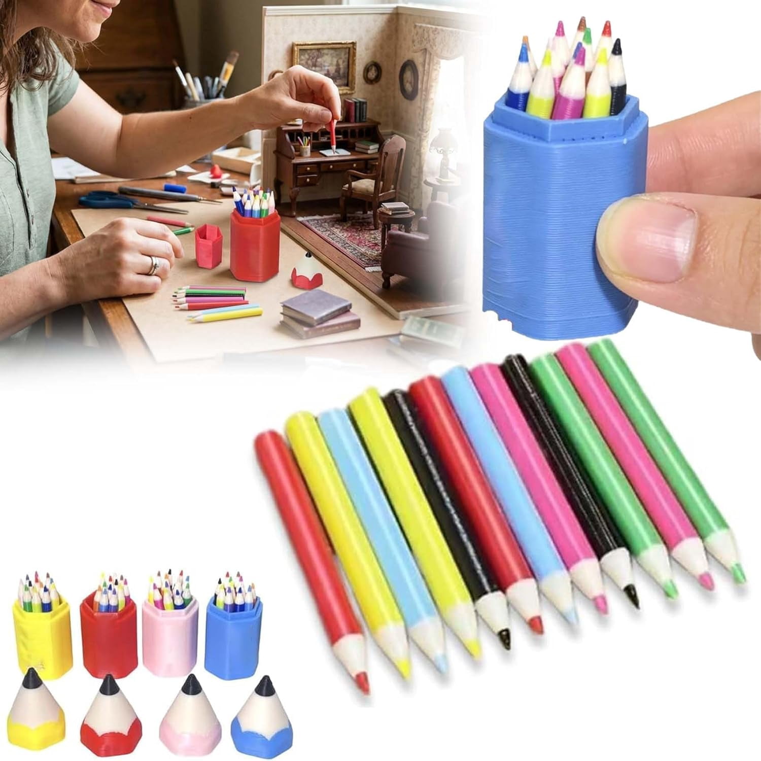 13-Piece Mini Colored Pencil Set for Dollhouses and DIY Miniature Scenes(2PCS-B)