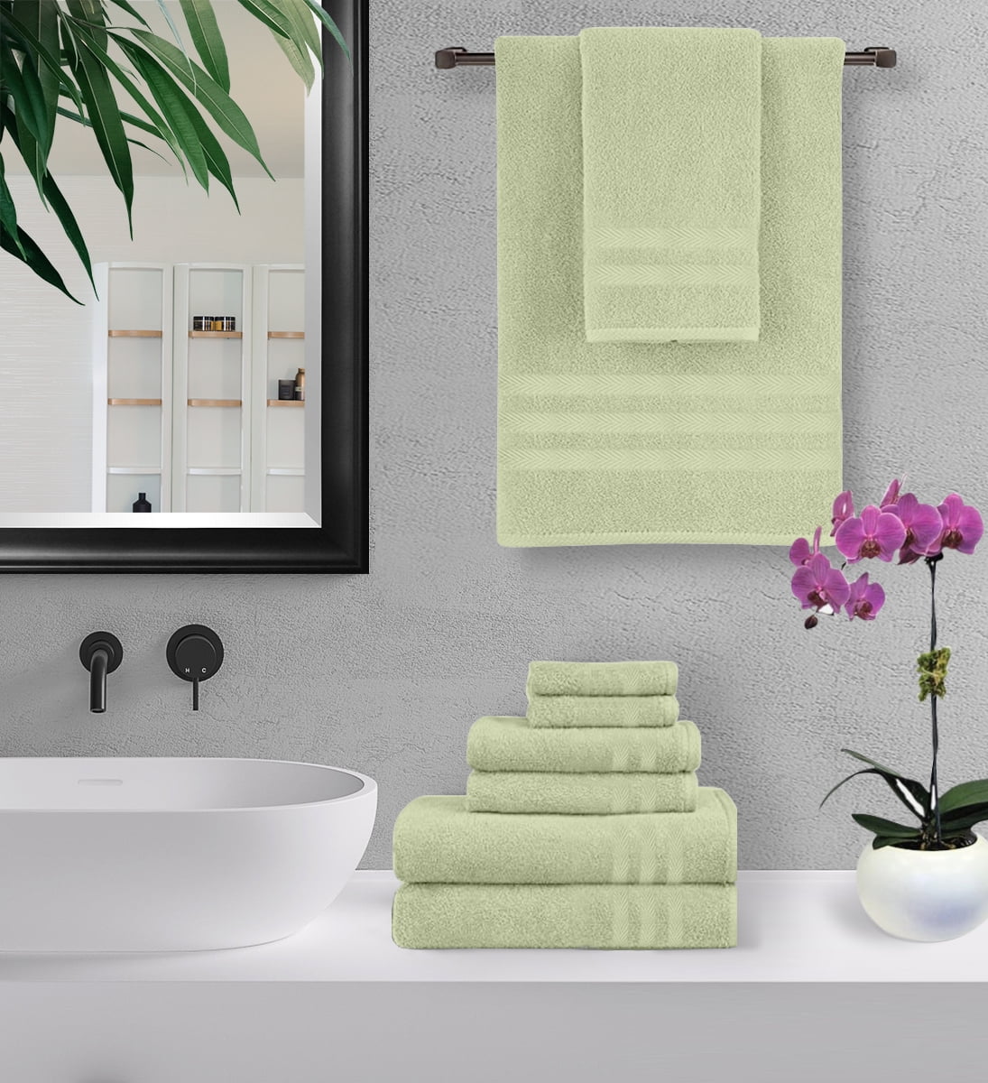 Home Sweet Home 100% Cotton 6-Piece Bath Towel Set - Extra Soft Bath Towels, Sage