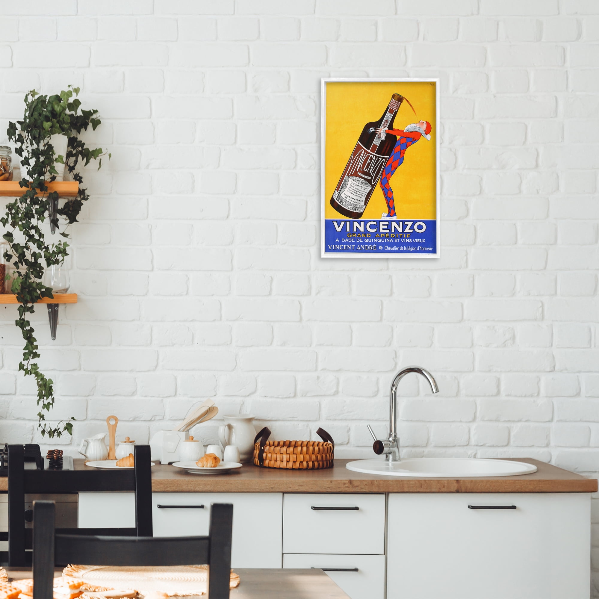 Stupell Industries Vincenzo Vintage Wine White Framed Giclee Art, design by Vintage Posters