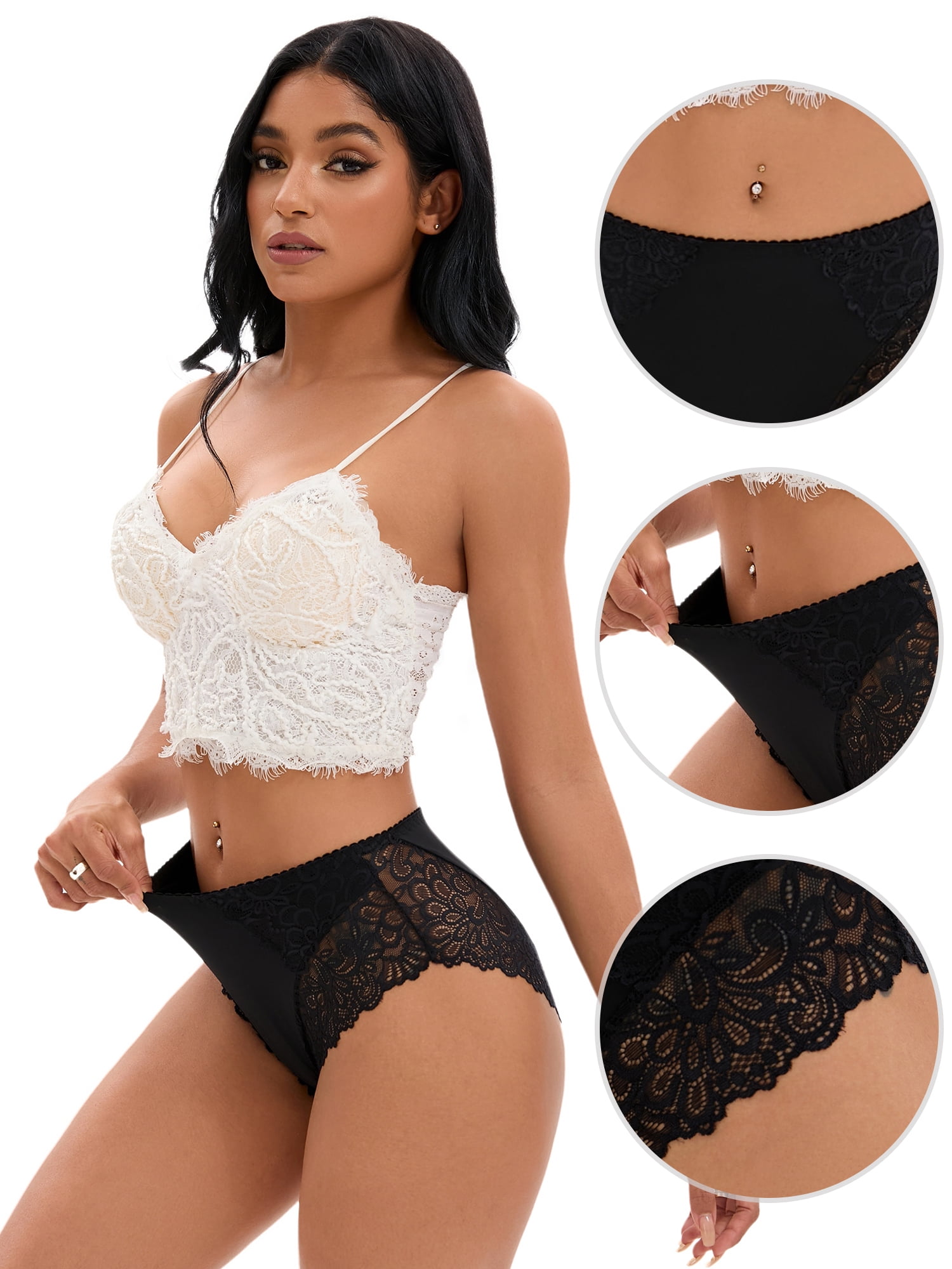 DARING DIVA Women's Lace Underwear Mid Rise Panties Full Coverage Briefs XXL Black