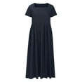thumbnail image 4 of Itsame Women Summer Dress Solid Color Cotton Thin Dress Navy Size S, 4 of 6