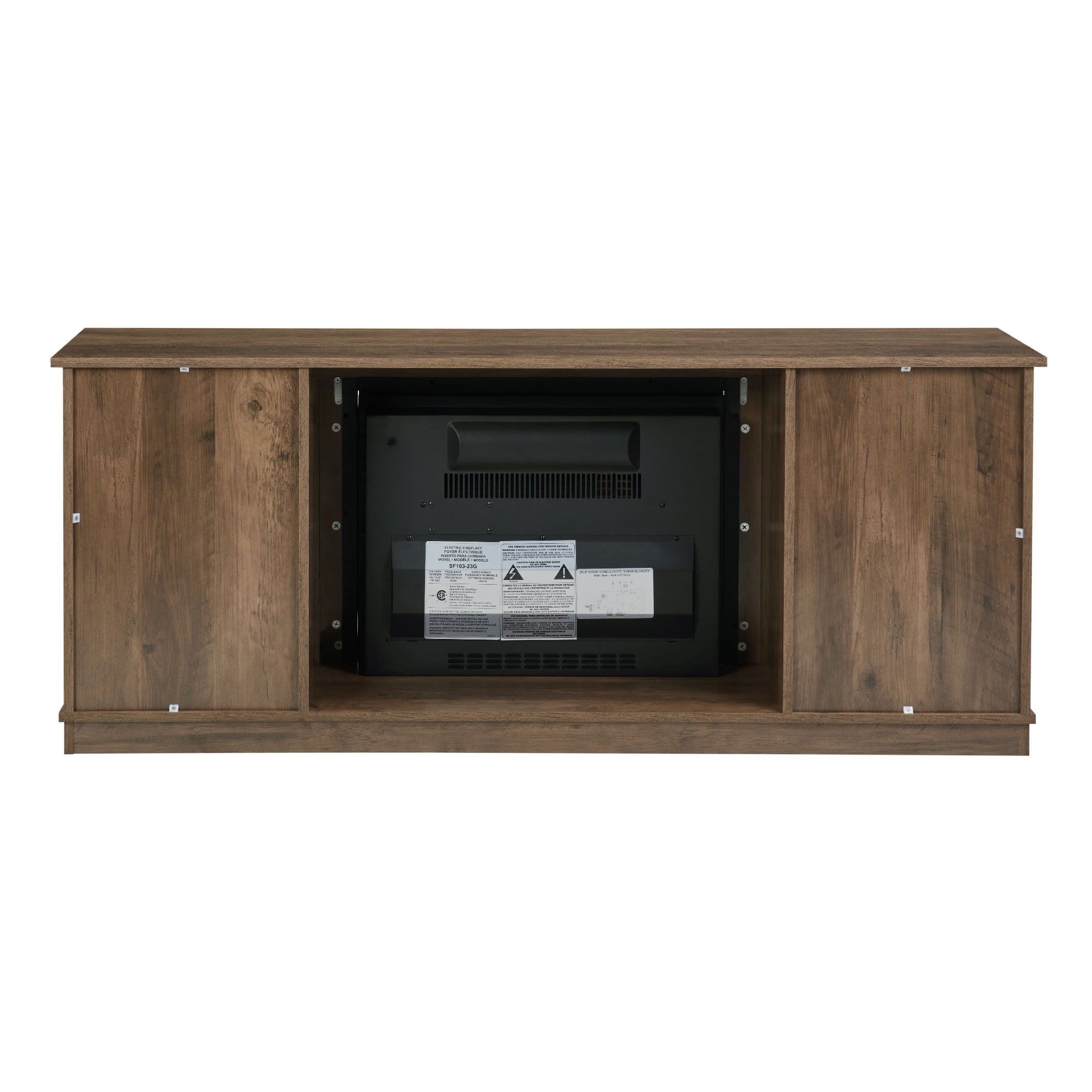 MAYEERTY Fireplace TV Stand for TVs Up to 65” with Sliding Barn Doors, Brown Entertainment Center