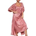 thumbnail image 1 of SUNSIOM Women Pajama Set, 3/4 Sleeve Open Front Robe with Long Slip Dress Striped Sleepwear Loungewear, 1 of 6