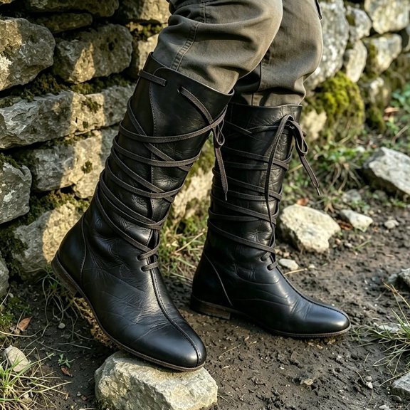 EliteGoogv Unisex Mid Calf Boots Classic Lace Up Round Toe Ankle Booties For Men Women Casual Everyday Footwear Black US:7