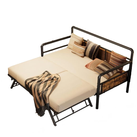 Daybed with Trundle Bed - Twin Sofa Bed Frame with Steel Slats and Strong Support, Black