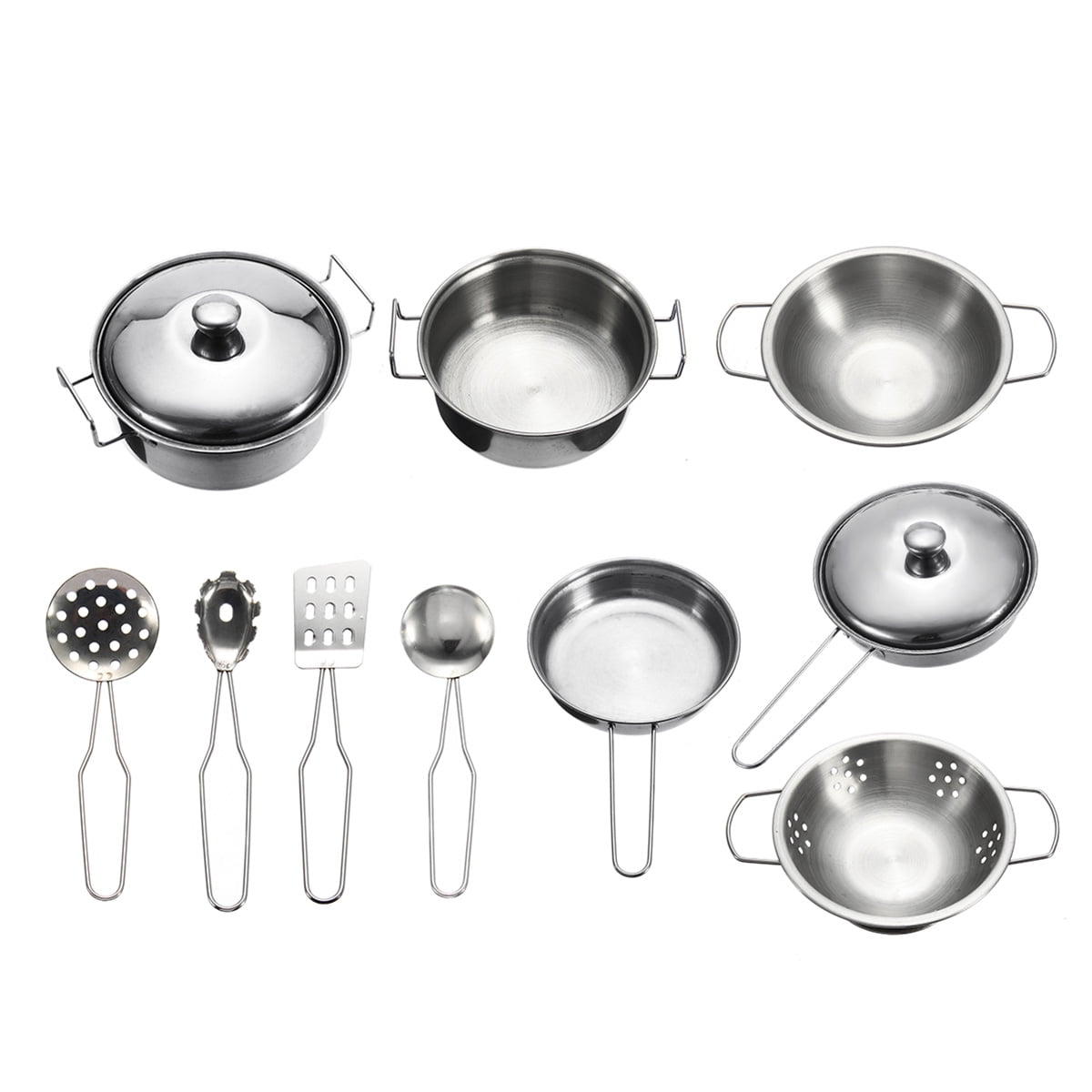 20Pcs Stainless Steel Pots Pans Cookware Miniature Toy Pretend Play Gift For Kid
