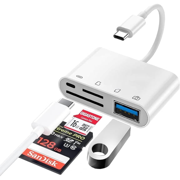 USB C SD Card Reader Adapter with SD/TF/USB-A 3 Slots & Charging Port,4 in 1 SD Card Reader for iPhone 17/16/15,iPad/Mac/Laptop, iMac/iPad Pro/Air/Mini, MacBook Pro/Air