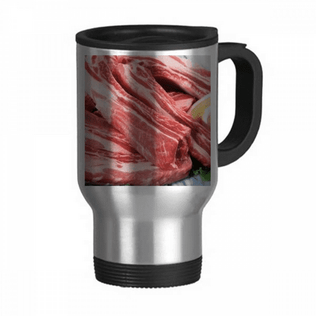 

Rib Chop Raw Meat Food Texture Travel Mug Flip Lid Stainless Steel Cup Car Tumbler Thermos