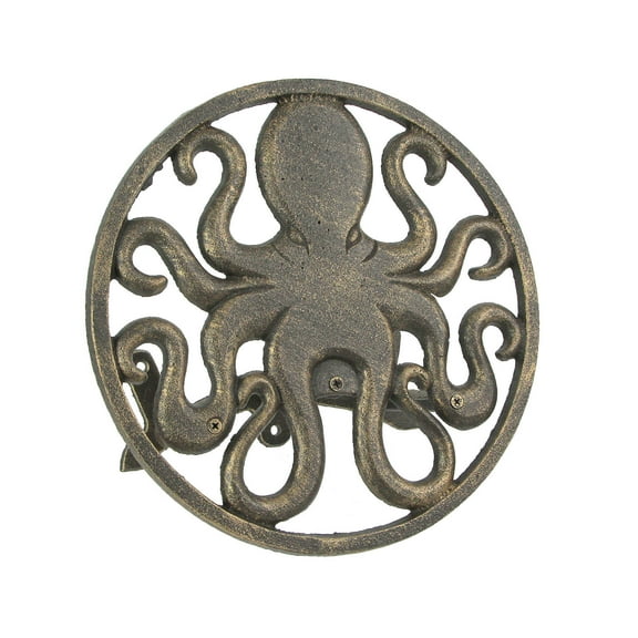 Zeckos Cast Iron Bronze Octopus Wall Mounted Garden Hose Holder Patio Decor