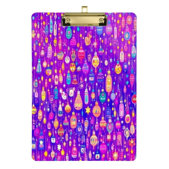 Neon Lanterns Pattern 12.5x9in Clipboard, Durable Acrylic with Metal Clip and Wall Hook for Office or Classroom