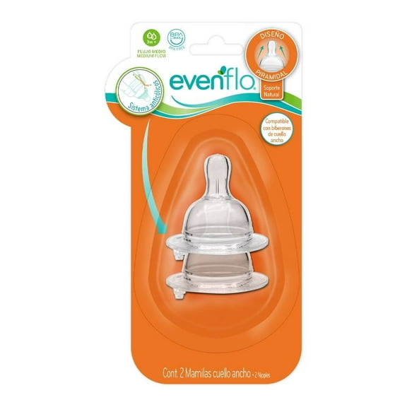 Mamila Evenflo Cuello Ancho Flujo Medio 2 Piezas
