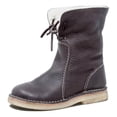 thumbnail image 5 of Botas de nieve de invierno de tacón plano y punta redonda para mujer, informales, con cordones en la parte delantera, de color liso, planas, de talla grande, para otoño e invierno, 5 of 5