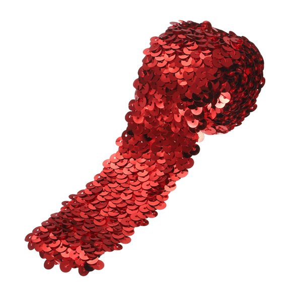 1 Yards 2 Inch Elastic Sequins Trim 5 Row Flat Sequin Strip Paillette Sequins Fabric Ribbon for Crafts DIY Sequin Fringe Sewing Red
