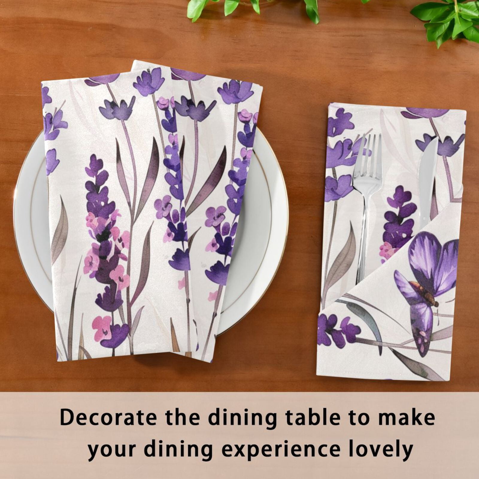 JSTEL Lavender Flower Butterfly Cloth Napkins Set of 6, 20x20 Inch Washable and Reusable Napkin for Decoupage Dinner Party Everyday Use