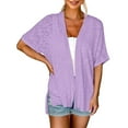 thumbnail image 2 of Womens Tops Dressy Casual 2024 Summer Lightweight Cardigan Short Sleeve Open Front Loose Cover Ups Blouse Purple, 2 of 9