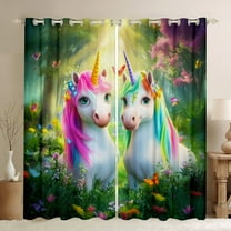 Castle Fairy Kids Teens Adults Kawaii Unicorn Black Out Curtains,Cartoon Animal Curtains Pack of 2 (42x63 Each),Chic Floral Butterflies Bedroom Curtains,Ultra Soft Home Decor