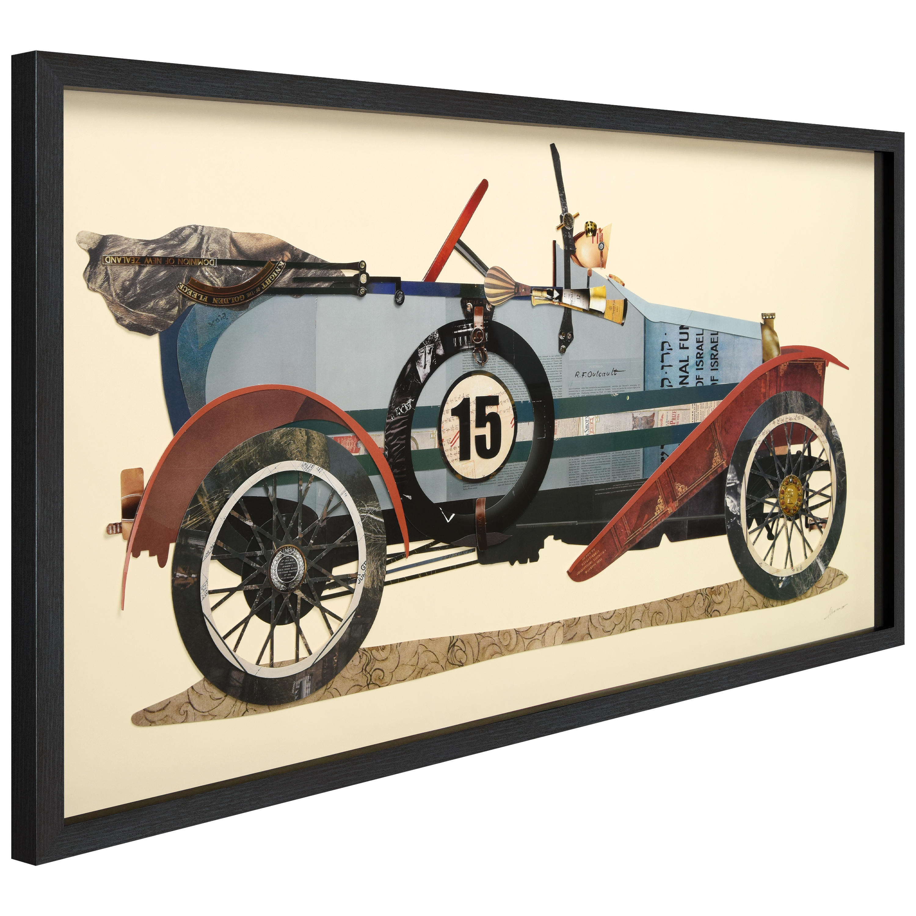Empire Art Direct Antique Automobile #1 Dimensional Collage Framed Graphic Art Under Glass Wall Art, 25" x 48" x 1.4", Ready to Hang