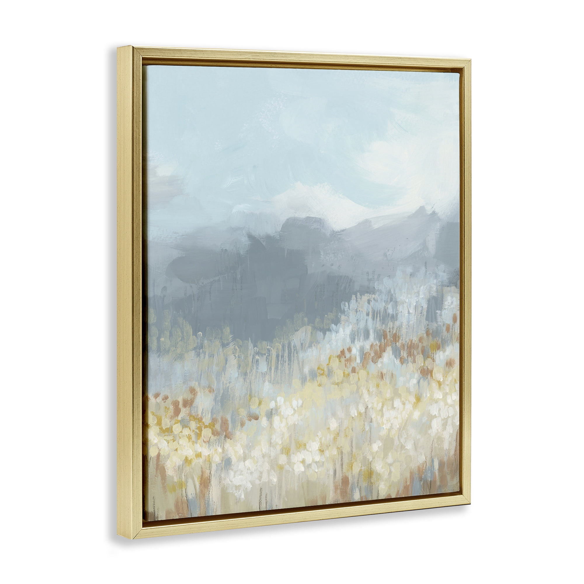 Stupell Industries Mountains & Countryside Landscape Painting Gold Floater Framed Art Print Wall Art, 25 x 31