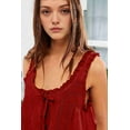 thumbnail image 4 of Dycnvjo Women Summer Boho Tie Front Tops Lace Beach Button Down Tank Sleeveless Mesh Chiffon Crop Tops Y2k 2025 Claret S, 4 of 5
