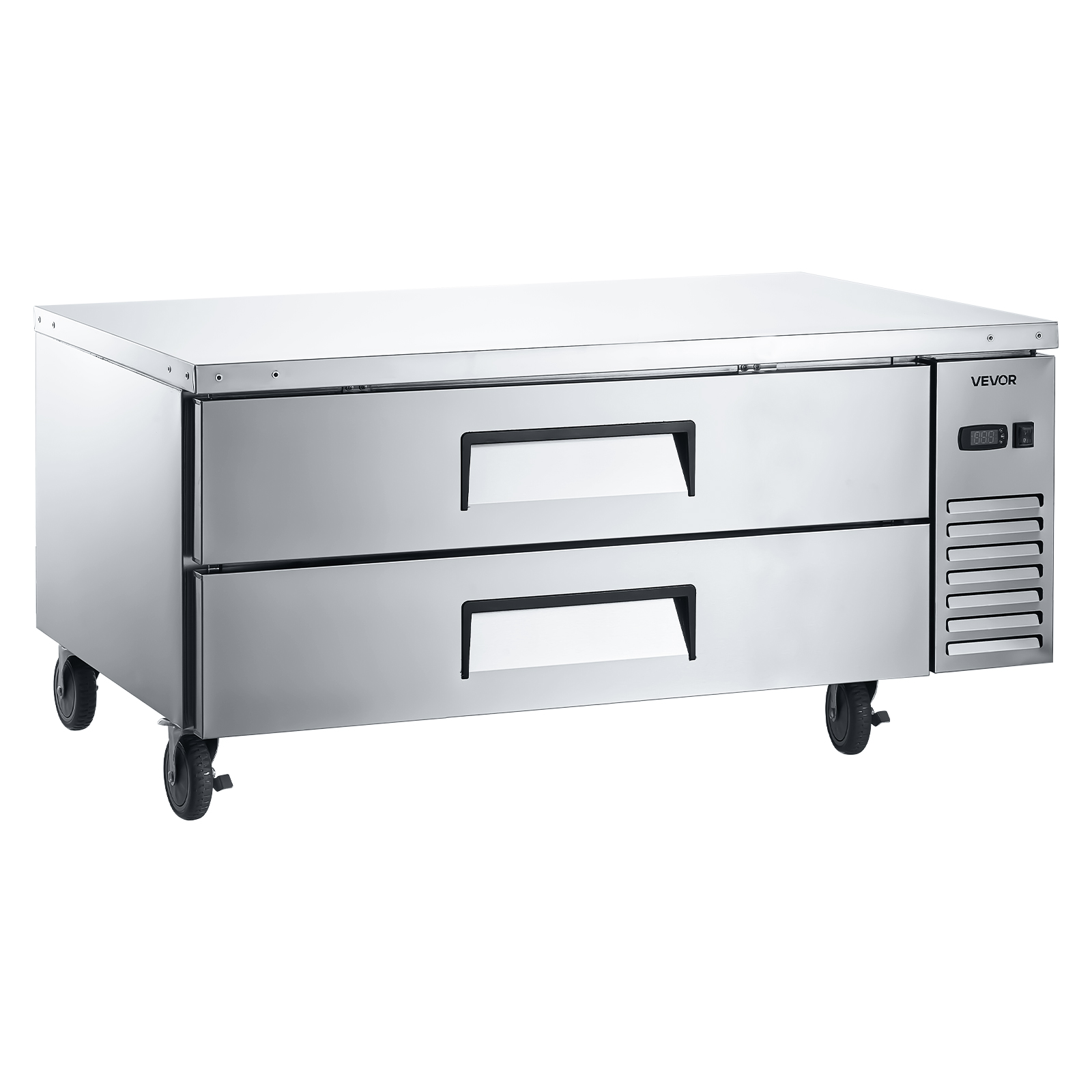 VEVOR Chef Base Refrigerator, 52" W Commercial Chef Bases Worktop Refrigerators, 2-Drawer Under Counter Fridge with 8 Pans Stainless Steel, Heavy-Duty Refrigerated Base, Invisible Door Handle