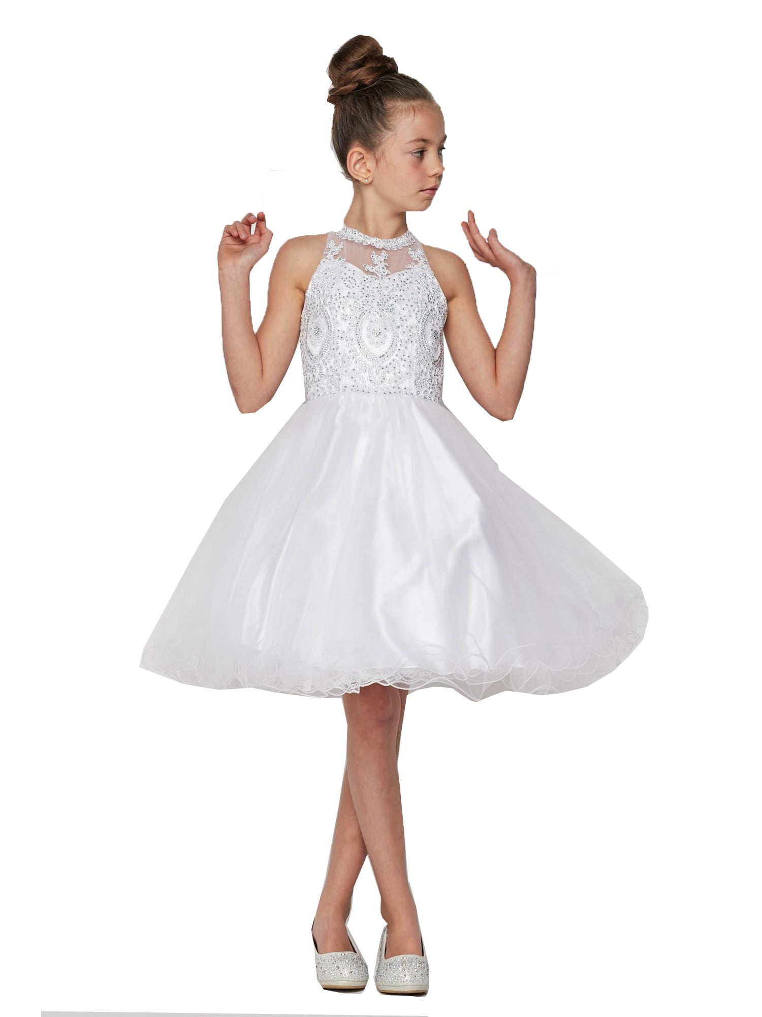 Cinderella Couture Cinderella Couture Big Girls White Beaded Tulle