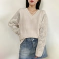 thumbnail image 2 of Olyvenn Women's Cropped Sweater V-Neck Hollowed Long Sleeve Crop Sweater Fall Fashion Casual Pullover Jumper Knit Top Gray M, 2 of 9