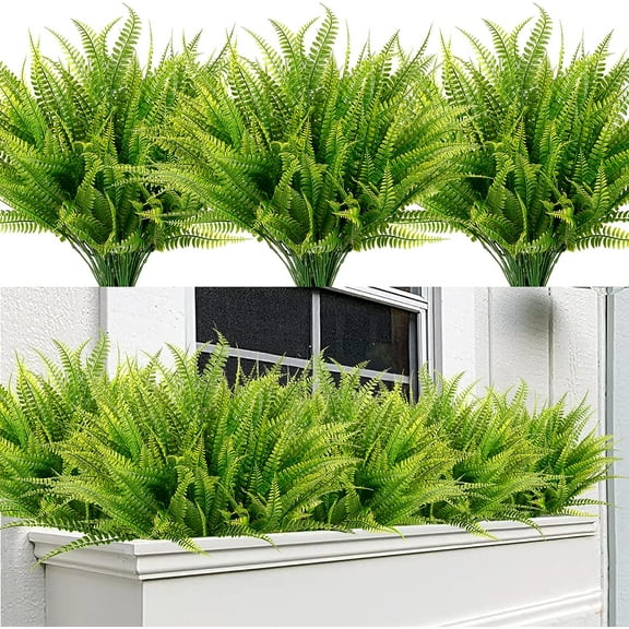 10 Bundles Artificial Boston Fern Plants Fake Boston Ferns Bushes Artificial Shrubs Outdoor Greenery UV Resistant Plants Faux Plastic Plants for Home Garden Indoor Outdoor Decor(Green)