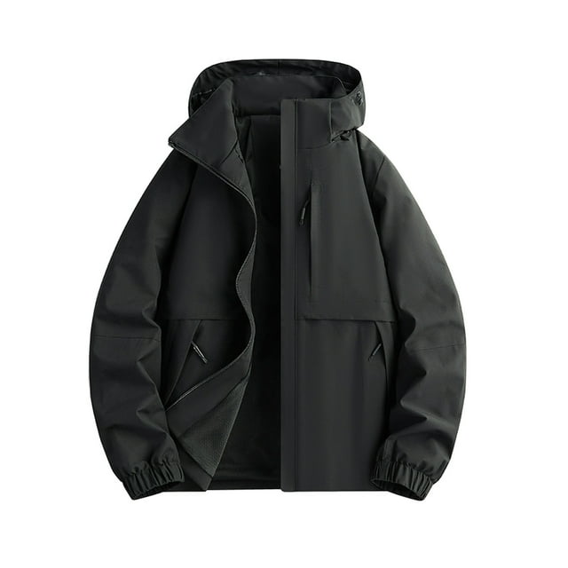 Styesk Jackets for Men Man Color Match Water Resistance Drawstring Pockets Hooded Outdoor Jacket Coat