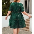 thumbnail image 7 of Summer Saving Wycnly Womens Dresses Party Prom Fashion Empire Waist Flowy Ruffle Swing Plus Size Dresses Summer Floral Print Square Neck Short Sleeve Formal Mini Dress Green XL, 7 of 7