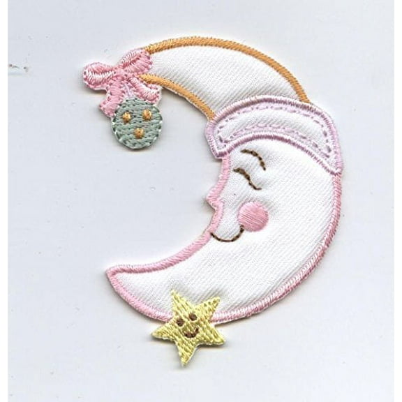 Children's Pastel Moon/Star - Puffy - Iron On Embroidered Applique Patch
