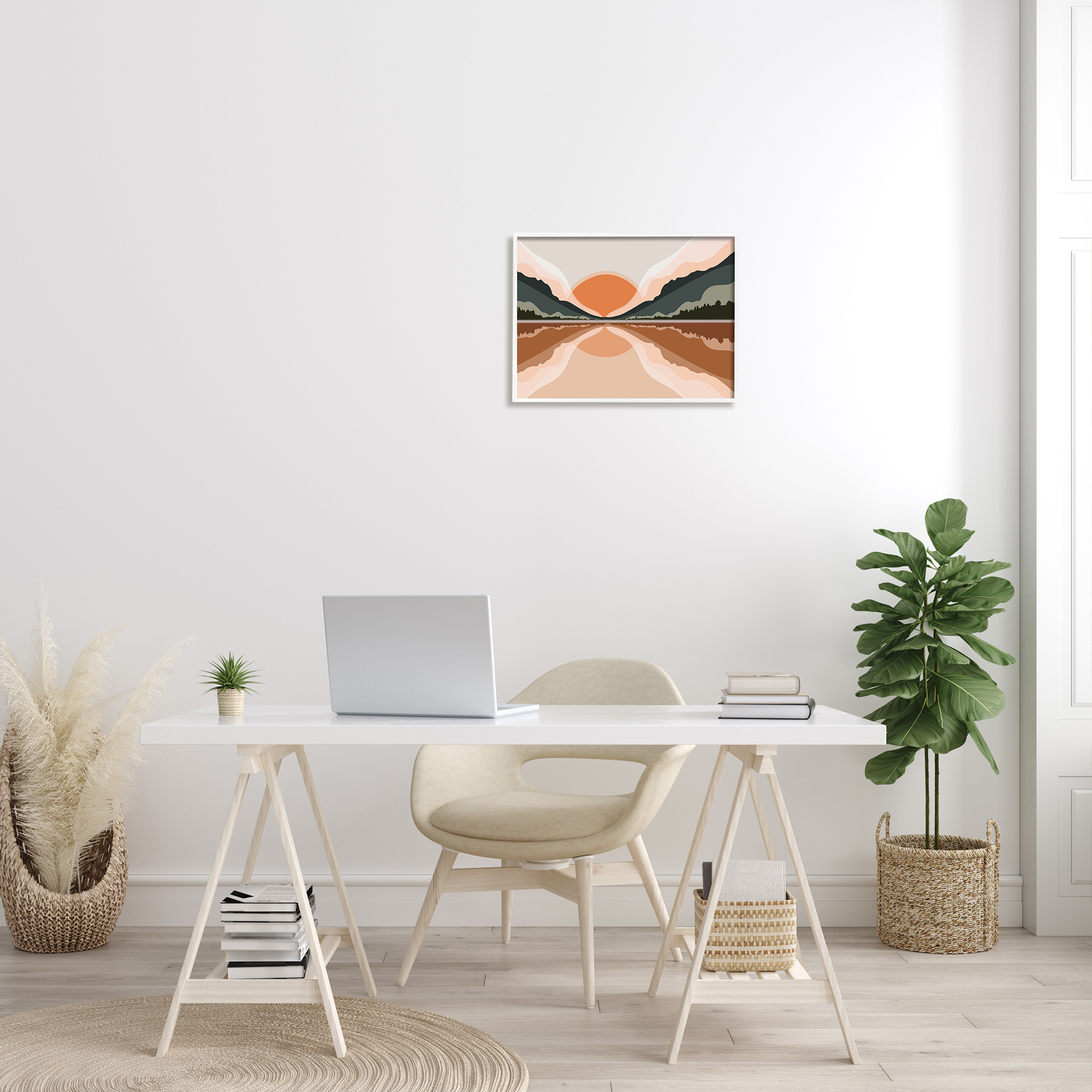 Stupell Industries Misty Sunrise Geometric Green Mountain Lake Reflection, 16 x 20, Designed by Ros Ruseva