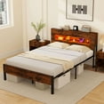 thumbnail image 4 of Costway Full Bed Frame with LED Lights Storage Headboard Power Outlets Strong Metal Support, 4 of 10