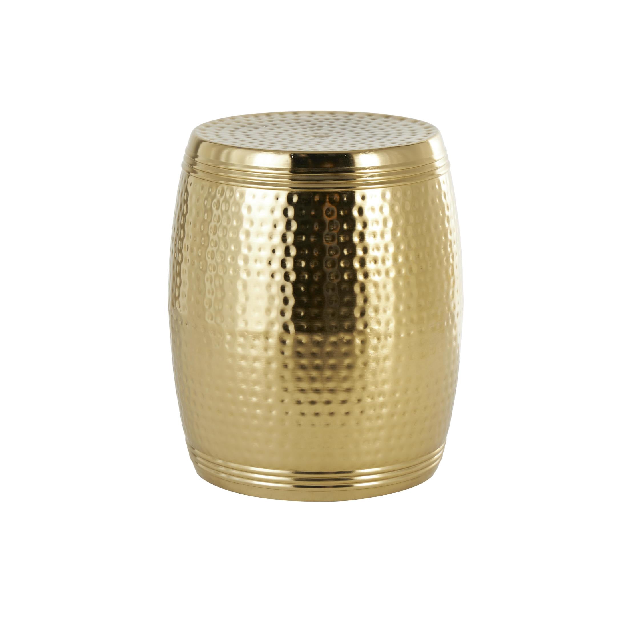 DecMode 16" x 19" Gold Metal Handmade Drum Accent Table with Hammered Design, 1-Piece