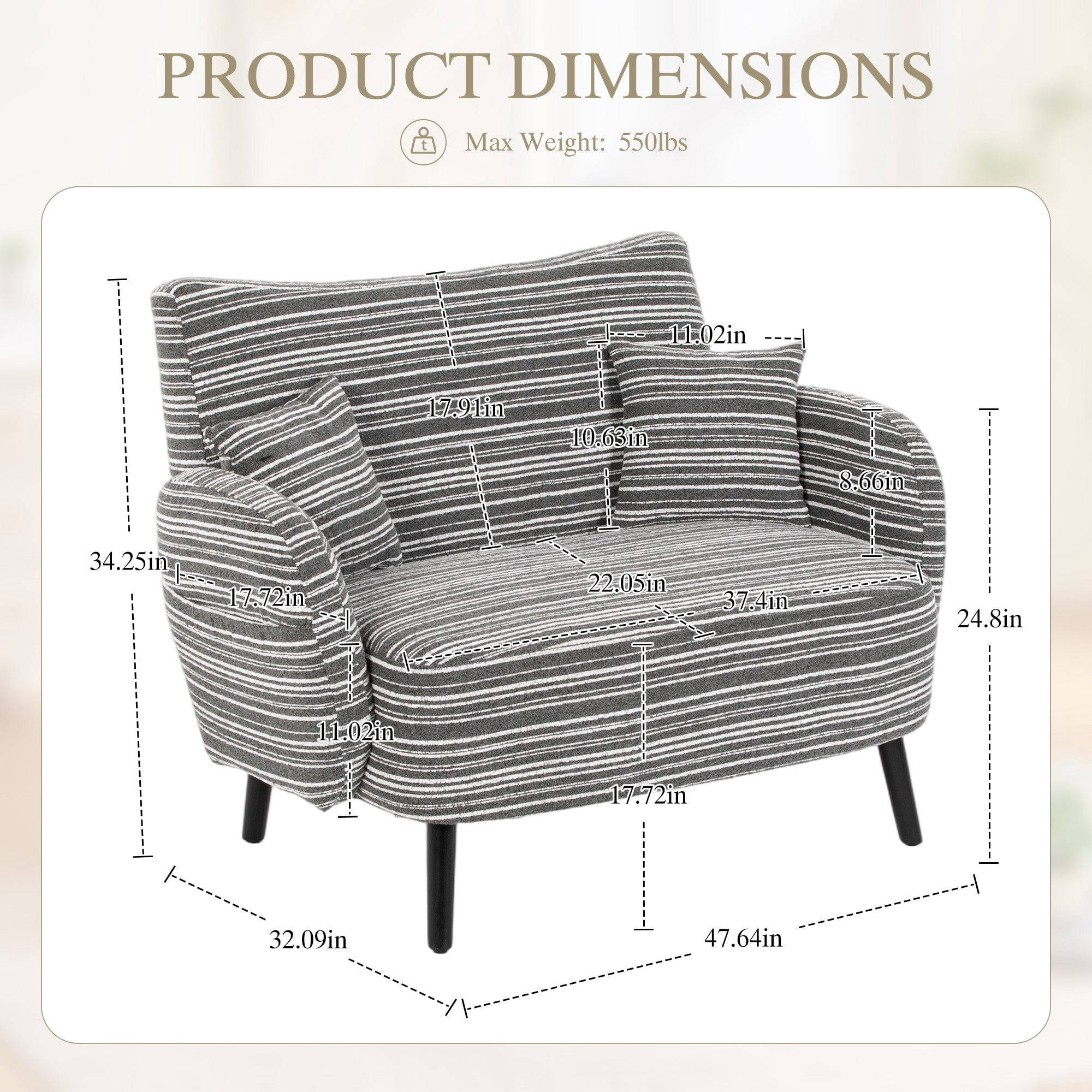 Sailvan Modern 2-Seater Loveseat Sofa with Side Storage Pockets & Armrest Pillows,Deep Seated Small Space Couch Dark Gray