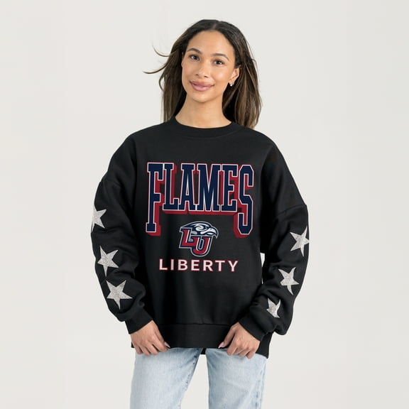 Women's Gameday Couture Black Liberty Flames Pure Victory Relaxed Rhinestone Pullover Sweatshirt