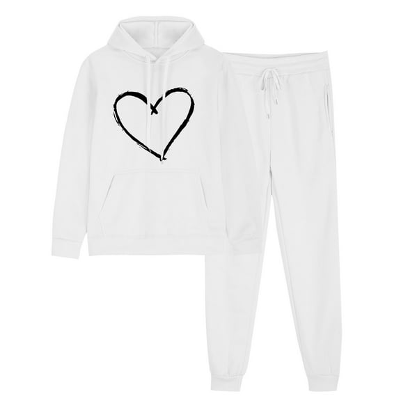 successthop 2 Pieces Lounge Set Women Fleece Long Sleeve Hoodie and Jogger Sweatpant Heart Fall Streetwear with Pockets