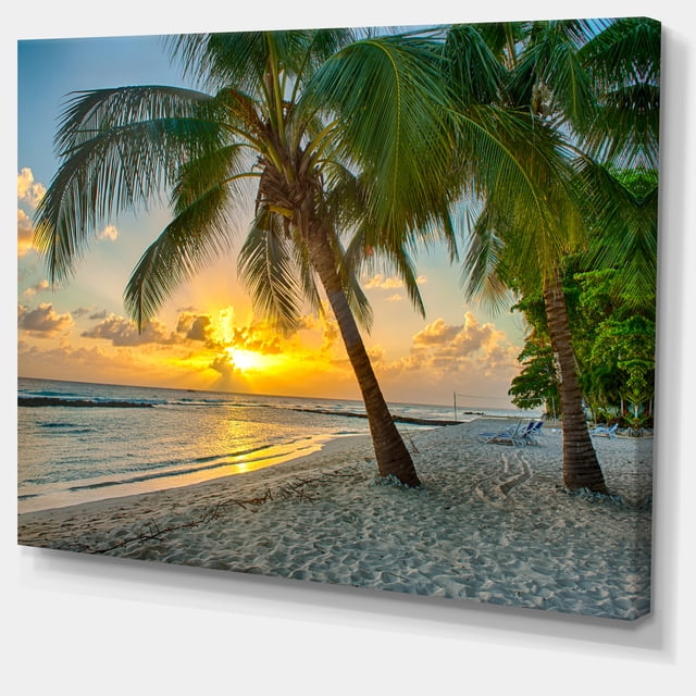 Designart - Plage dans l'Île Caribéenne de Barbados - Tableau Moderne sur Toile de Paysage Marin