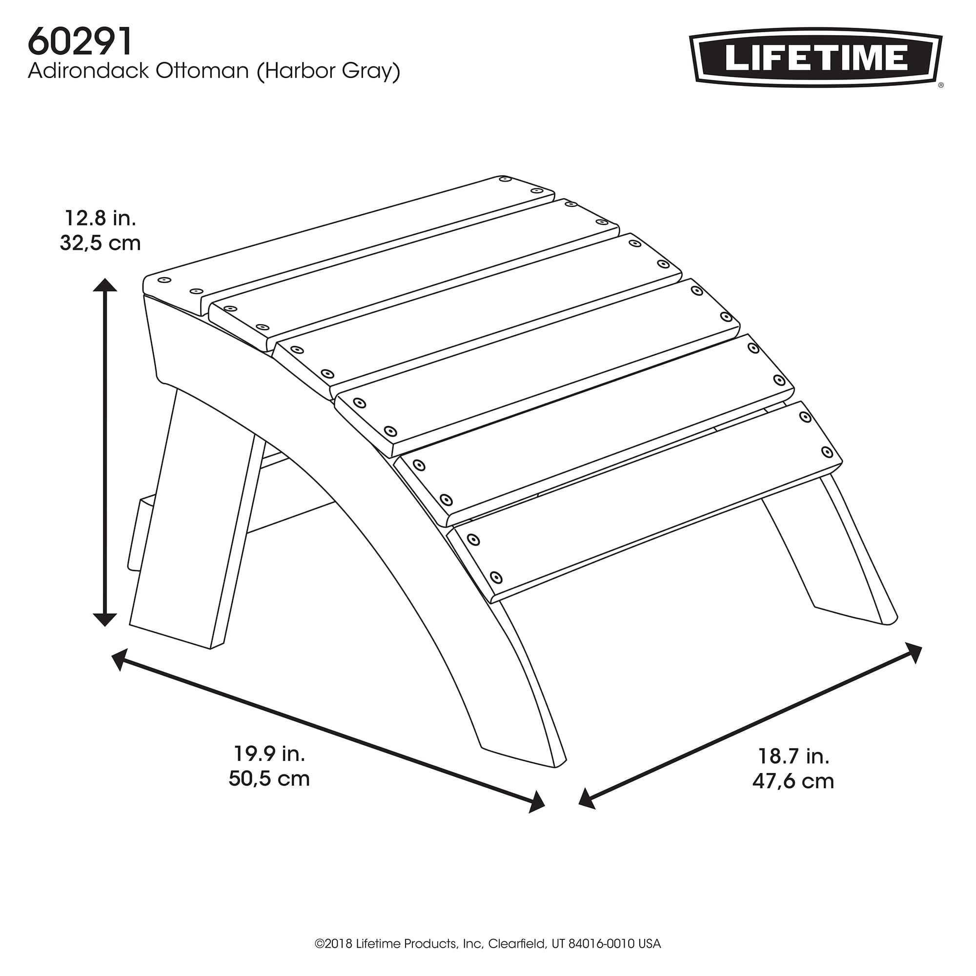 Lifetime Outdoor Polystyrene Adirondack Ottoman, Gray (60291)