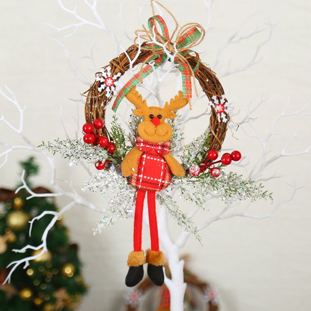 Guirnaldas navideñas de ratán hechas a mano, guirnalda colgante para puerta, decoración de fiesta en casa, 2 uds.