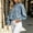 Light Blue, variant on Purcolt Womens Cropped Denim Jacket Y2K Vintage Stand Neck Long Sleeve Button Down Jean Coat Comfort Casual Loose Fit Short Shacket Streetwear
