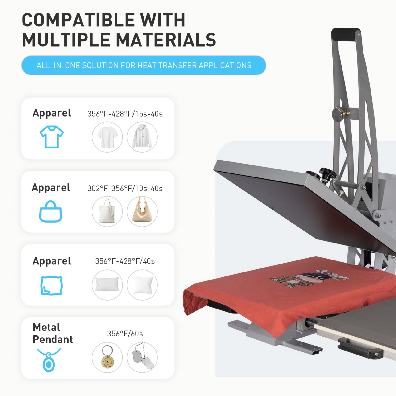 24x16 Inch Heat Press, Commercial Heat Press Machine for T-Shirts, Garments, Bags, Textile, Curtains