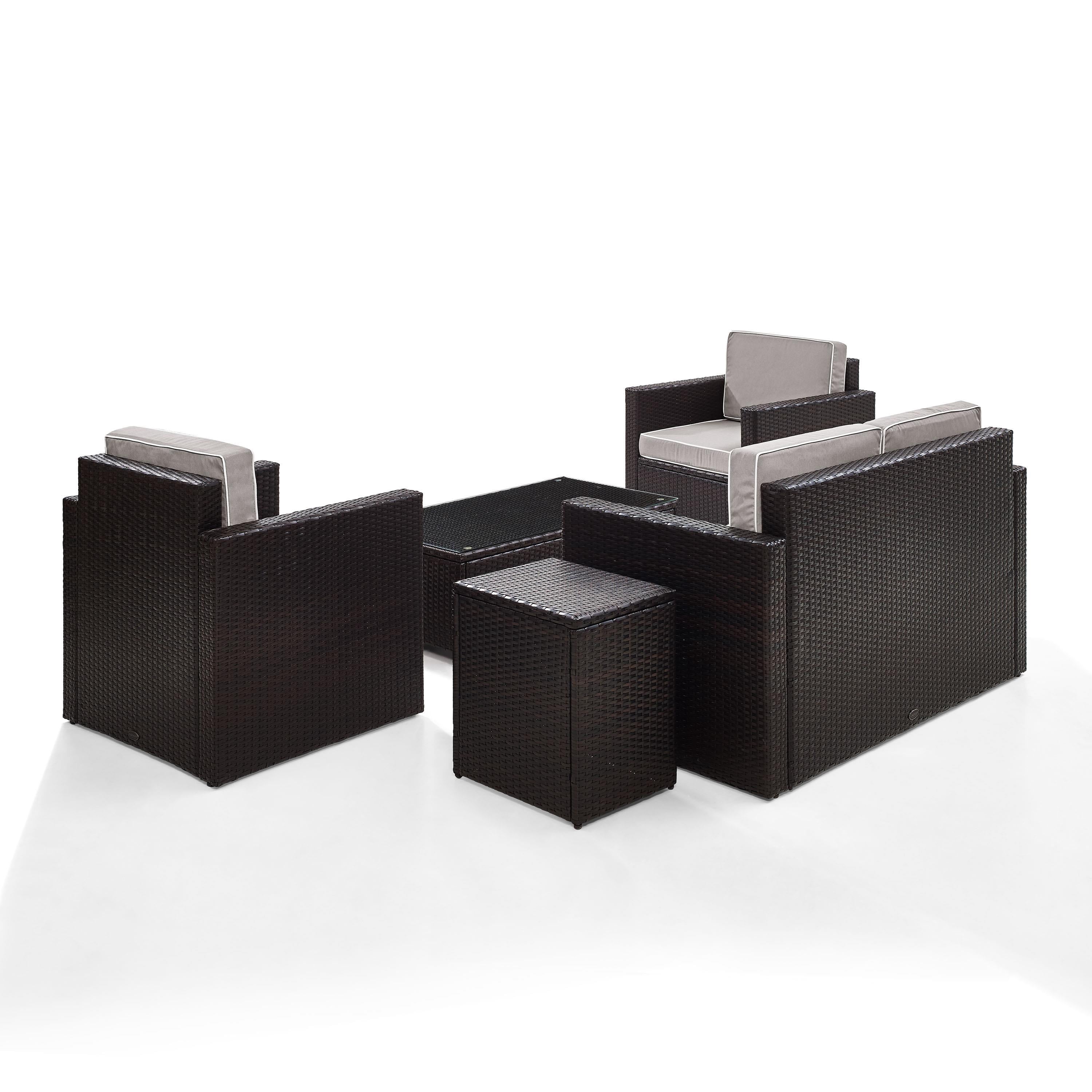 Crosley Furniture Palm Harbor 5Pc Outdoor Wicker Conversation Set Gray/Brown - Loveseat, Side Table, Coffee Table, & 2 Arm Chairs