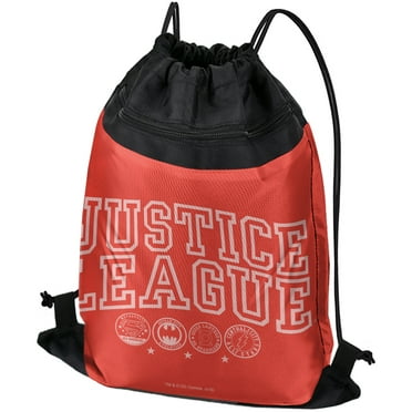 Justice League Athletic Logo Drawstring Backpack Sports Bag Sackpack 17" x 13", Perfect for Gym, Yoga or Practice