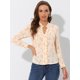thumbnail image 2 of Blusa de Manga Larga con cuello en V y Estampado Floral Allegra K Albaricoque M, 2 of 5