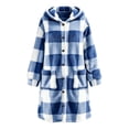 thumbnail image 4 of ibuvkizy Womens Buffalo Plaid Fuzzy Long Fleece Coat,Lapel Collar Button Up Teddy Sherpa Warm Oversized Winter Hooded Outer Jacket with Pockets,2XL, 4 of 6