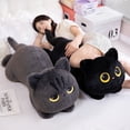 thumbnail image 2 of Peluche de gato acostado de dibujos animados de 50-90 cm, almohada larga de peluche, peluche de animal negro y gris, cojín para dormir, regalo de Navidad, 2 of 5