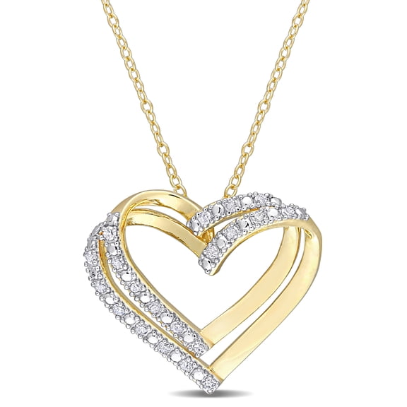 Everly Women's 1/5ct TW Diamond Yellow Silver Open Heart Pendant with Chain