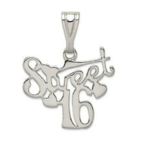 925 Sterling Silver Solid Polished Sweet 16 Pendant Necklace 29x24mm Wide Pendant for Women