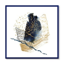Designart 'Underwater Marine Life With Gold Shell Line Art' Farmhouse Framed Canvas Wall Art Print
