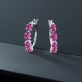 thumbnail image 5 of Gem Stone King 925 Sterling Silver Pink Created Sapphire Earrings for Women (4.00 Cttw, Oval 6X4MM), 5 of 5